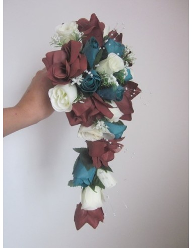 Bouquet de Mariage Cascade "Nathalie" avec belles roses et perles 