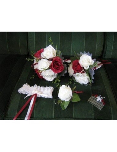 Lot des bouquets de mariage couleur blanc et bordeaux