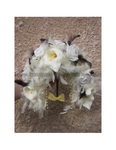 Bouquet mariage ivoire chocolat plumes