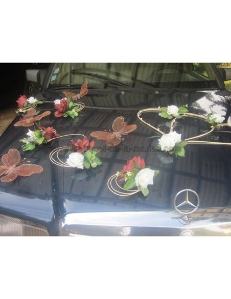 Décoration de voiture de mariage thème Roses et Papillons chocolat!