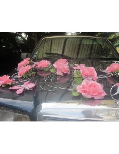 Déco voiture pour mariage thème rose et argent avec des papillons