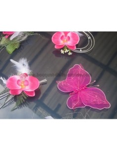 Composition de voiture pour mariage thème fuchsia avec orchidées 2