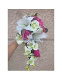 Bouquet Mariée Tombant avec des orchidées vertes et fuchsia