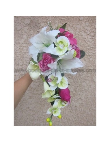 Bouquet mariage tombant orchidée vert et fuschia