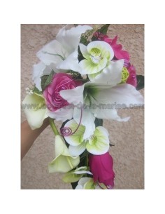 Bouquet Mariée Tombant avec des orchidées vertes et fuchsia 2