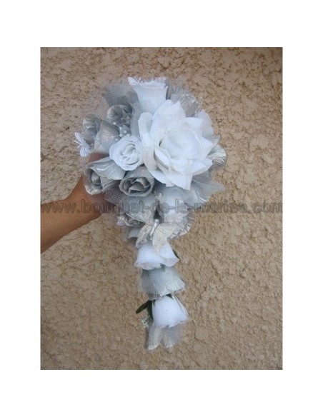 Bouquet de Mariée Tombant thème Papillon blanc et argent