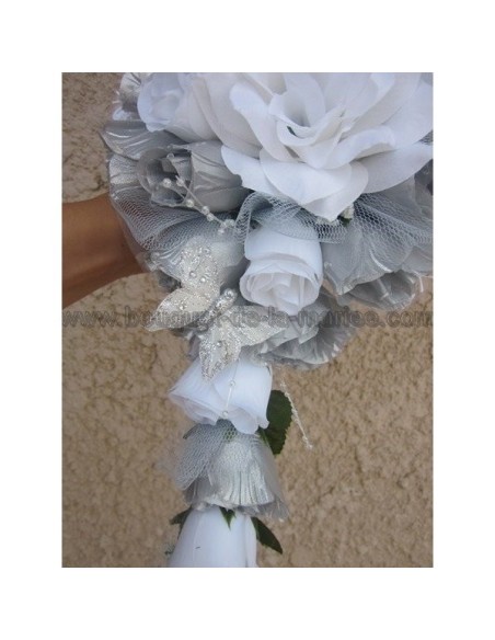 Bouquet de Mariée Tombant thème Papillon blanc et argent