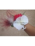 Bouquet bracelet de mariage avec orchidée, rose, perles, plumes