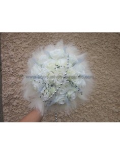 Bouquet de mariée SPENDIDE thème roses ivoire noir et gris argent