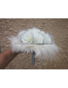 Bouquet de mariée SPENDIDE thème roses ivoire noir et gris argent 2