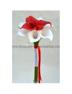 Bouquet de la mariée thème Arums blanc et rouge sur Tige