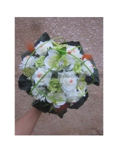 Magnifique Bouquet de la mariée sur tiges thème vert anis et orange