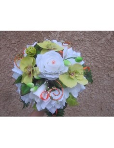 Bouquet de la mariée rond thème orange et vert anis