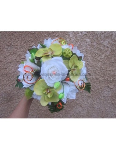 Bouquet de la mariée rond thème orange et vert anis