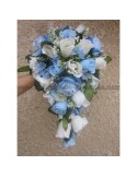 Bouquet de fleurs Cascade bleu ciel pour Mariage, boutonnière offerte