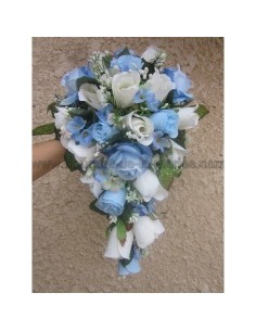 Bouquet de fleurs Cascade bleu ciel pour Mariage, boutonnière offerte