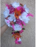 Bouquet Mariage Cascade thème Fuchsia Orange avec roses et lys