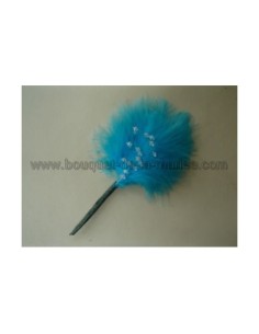 Boutonnière Mariage avec des plumes turquoises et des perles