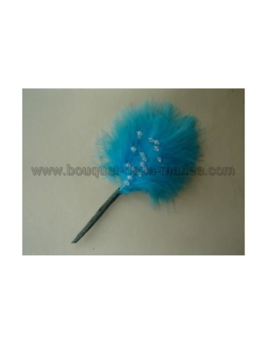 boutonnière plume turquoise et perles