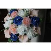 Bouquet mariée bleu et rose arums et roses