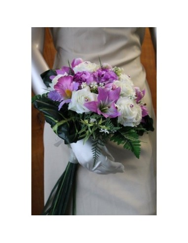 Splendide Bouquet de Mariée sur tige avec rose, tulipe, orchidée, lys