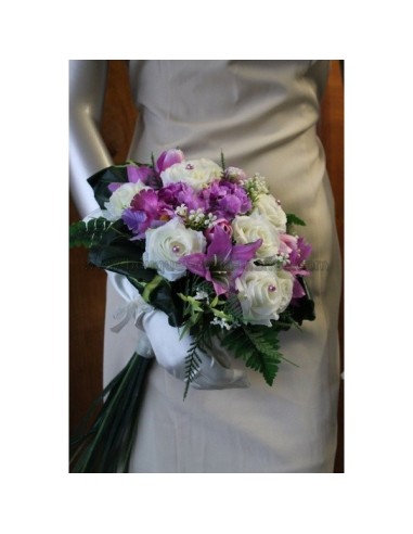 Splendide Bouquet de Mariée sur tige avec rose, tulipe, orchidée, lys