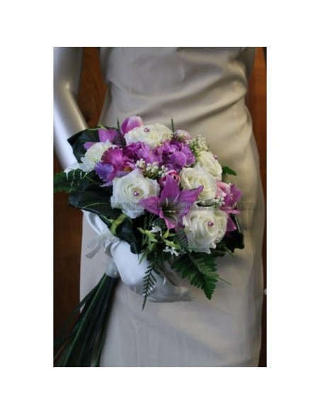 Splendide Bouquet de Mariée sur tige avec rose, tulipe, orchidée, lys