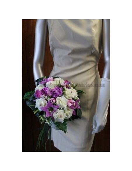 Splendide Bouquet de Mariée sur tige avec rose, tulipe, orchidée, lys