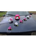 Décoration voiture mariage chapeau voile fuchsia blanc