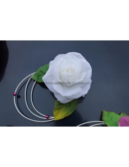 Décoration voiture mariage chapeau voile fuchsia blanc
