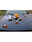 Décoration voiture mariage blanc et orange chapeau
