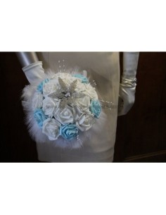 Bouquet pour mariage Etoile bleu et blanc avec roses et plumes