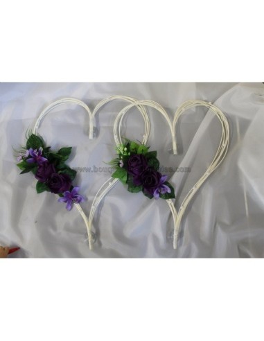 2 x Coeurs voiture mariage couleur prune