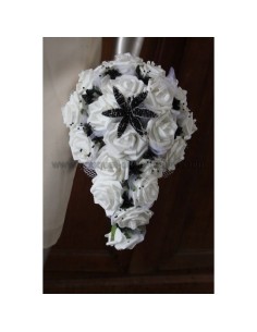 PROMOTION: Bouquet mariage cascade noir blanc avec lys en perles