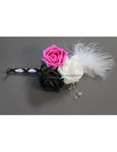 Bouquet de Mariage "baguette" avec des roses fuchsia,blanc et noir