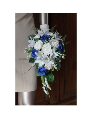 Bouquet Roses, Lys et Muguet blanc et bleu