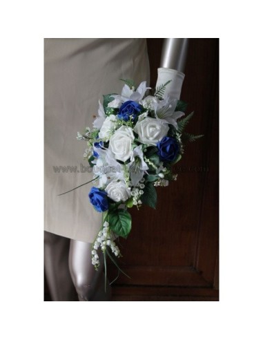 Bouquet pour Mariage avec Roses, Lys et Muguet blanc et bleu