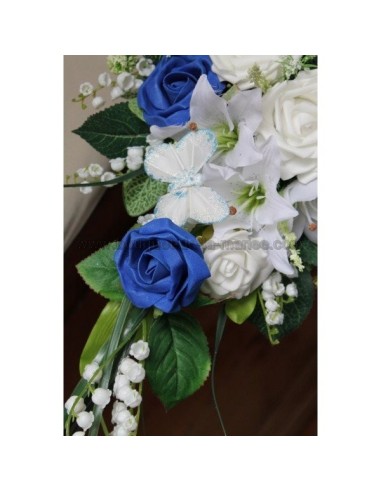 Bouquet pour Mariage avec Roses, Lys et Muguet blanc et bleu