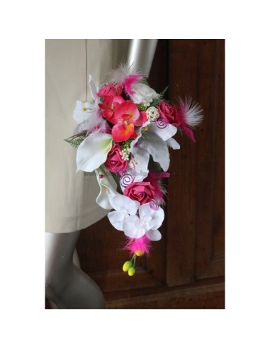 Bouquet mariage tombant orchidée vert et fuschia