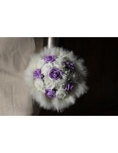 Bouquet de Mariée Rond pas cher de thème ivoire OU blanc et parme