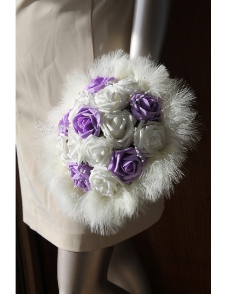 Bouquet de Mariée Rond pas cher de thème ivoire OU blanc et parme