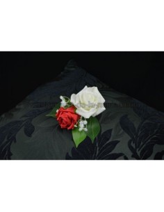 Magnifique Boutonnière du marié blanc et rouge perlé