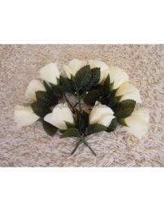 Dix Boutonnières de mariage couleur ivoire avec roses et feuilles
