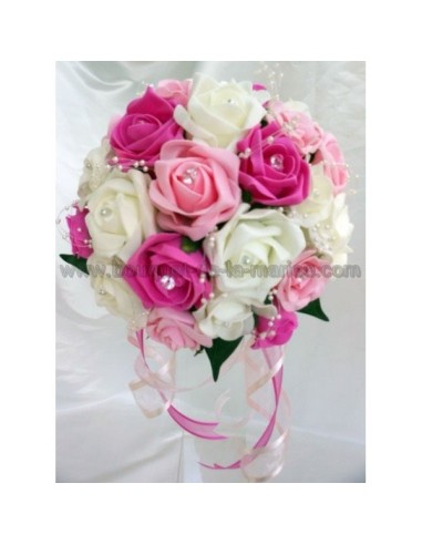 bouquet de mariée couleur blanc, fuschia et rose