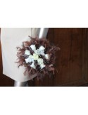 Bouquet de mariee Rond avec Roses et Arums, plumes chocolat