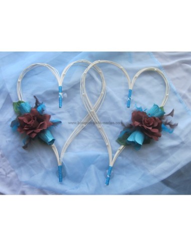 Coeurs pour voiture mariées turquoise et chocolat