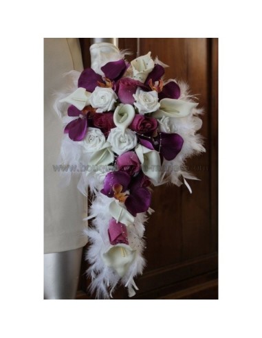 Bouquet de mariee aubergine orchidées et arums