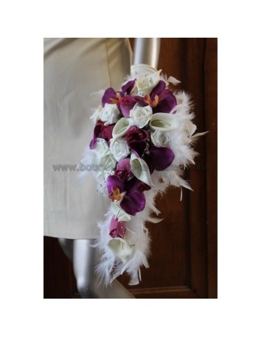 Bouquet de Mariee couleur Aubergine avec Orchidées et Arums