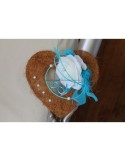 Magnifique Coussin d\'alliances coeur chocolat et turquoise