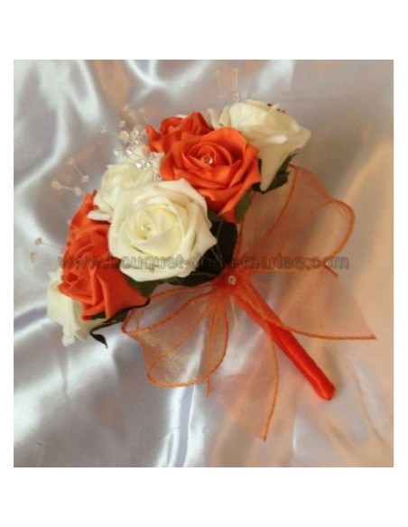 Bouquet de mariée rond thème orange avec des diamants fantaisie